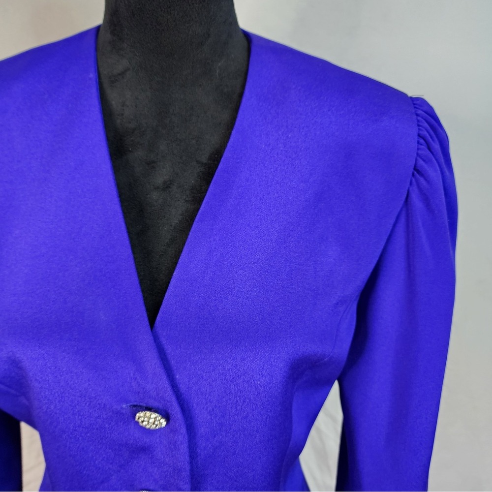 Vintage 80's RIMINI Size 12 Purple 100% Silk Puff Sleeve Jewel Button Blazer EUC - Picture 6 of 12